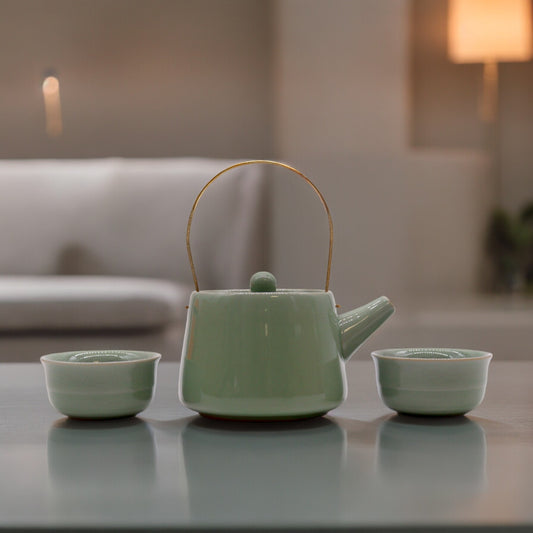 Jade Teapot Set with Two Cups