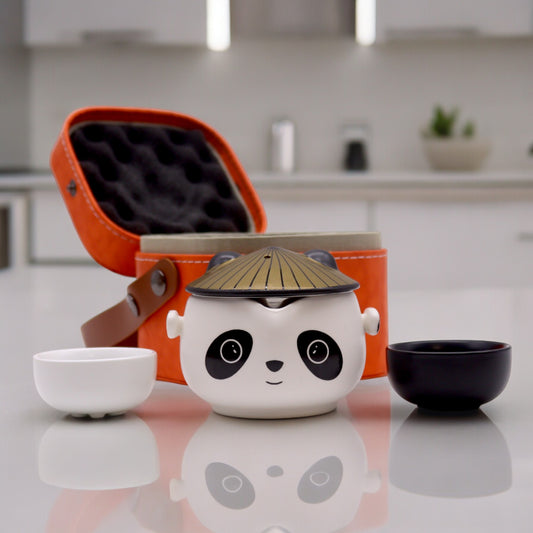 Panda Tea Set with Two Cups and Travel Case